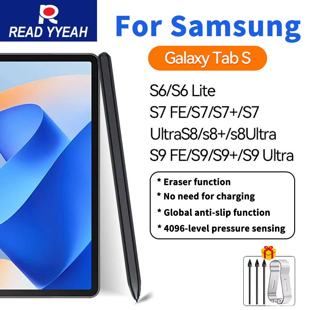

НОВАЯ ручка для Samsung Galaxy Tab S Pen с ластиком, стилус с защитой ладони для Galaxy Tab S6 Lite S7 S8 S9, карандаш для планшета с 3 наконечниками