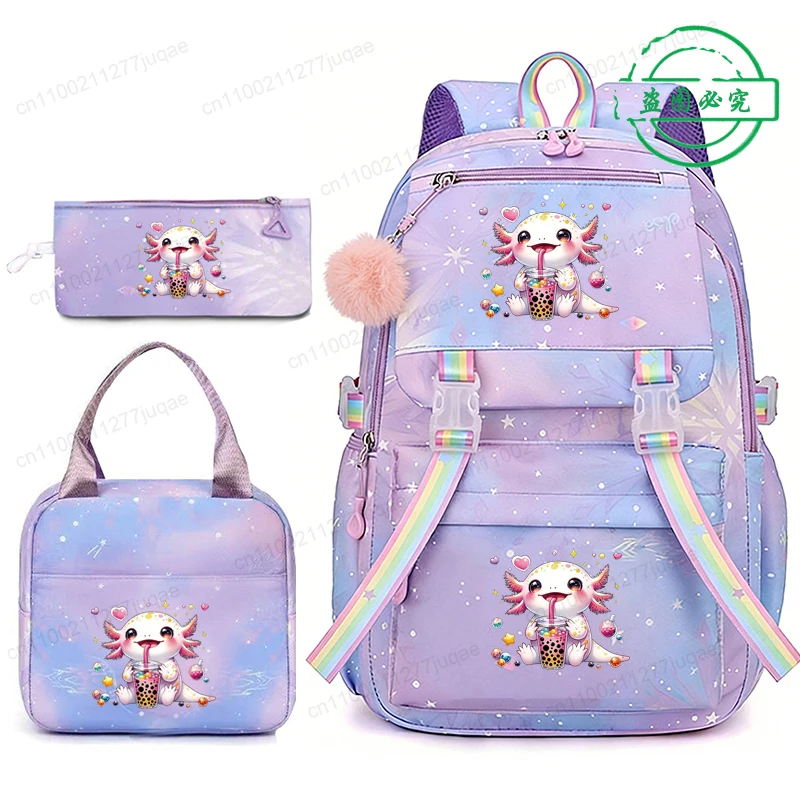Axolotl Boba Tea Anime Backpack School Bag Girl Back Pack for Kids Teenager Female Schoolbag Kawaii Anime Bagpack Teen Bookbag