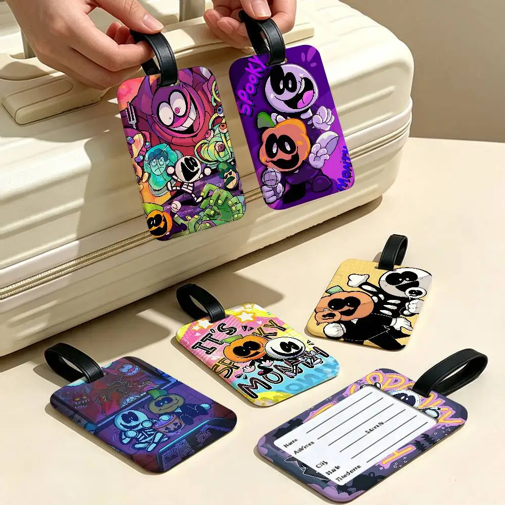 Anime S-Spooky M-Month Travel Suitcase Luggage Tag PVC Information Card Cover Anti lost Name Marker For Backpack Bag