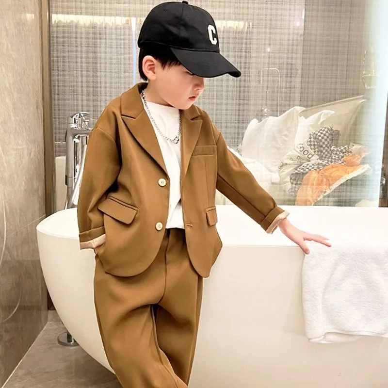 

Boys Spring Autumn Suit Set Stylish Host Attire Floral Runway Suit Korean Style Children's Formalwear Trendy Formal Suit