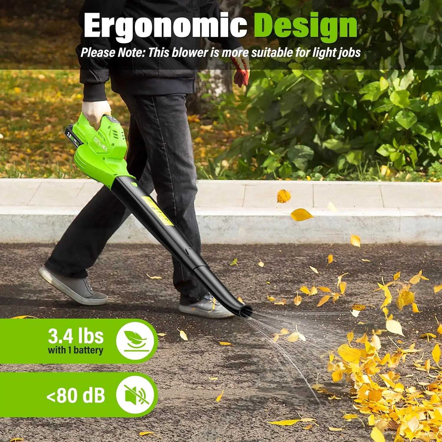 20V Cordless Leaf Blower with 2 Batteries & Charger, 350 CFM 150 MPH for Lawn Garden Cleaning