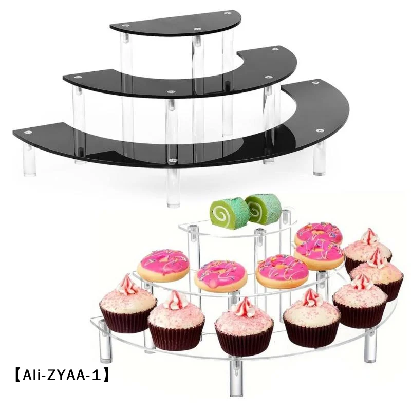 【A】Acrylic Display Risers 3 Tier Half Moon Clear, Food Dessert Cosmetics Stand for Wedding Party