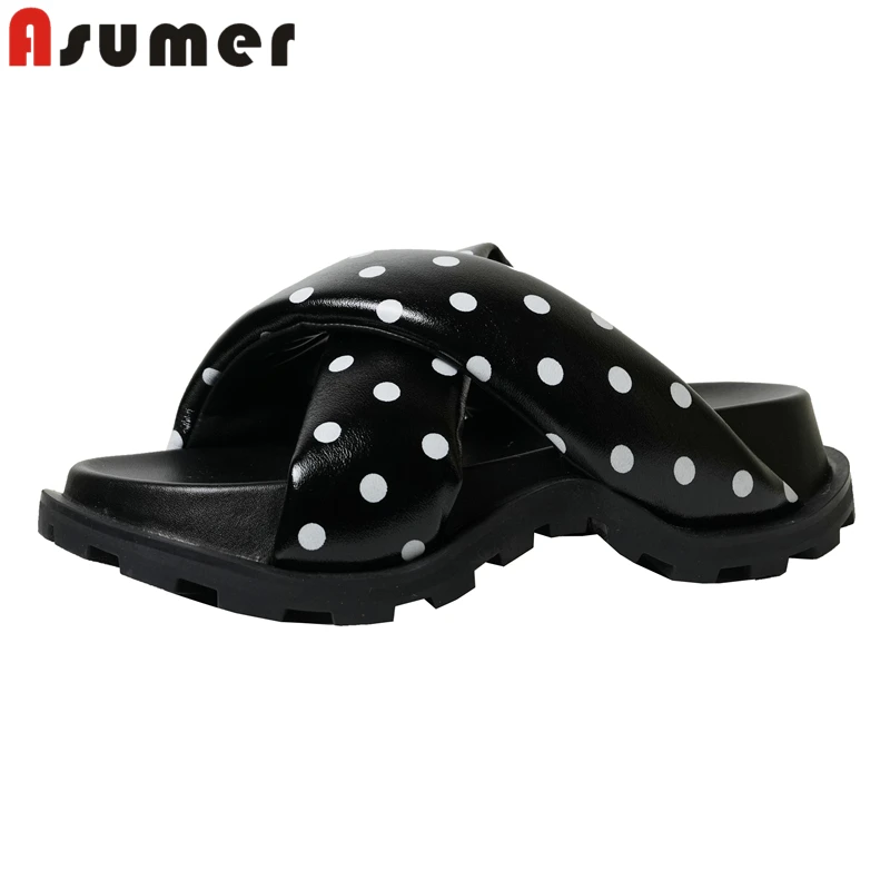 

ASUMER Ins Fashion Genuine Leather Slippers Women Shoes Platform Summer Slides Casual Outside Slippers Ladies Footwear