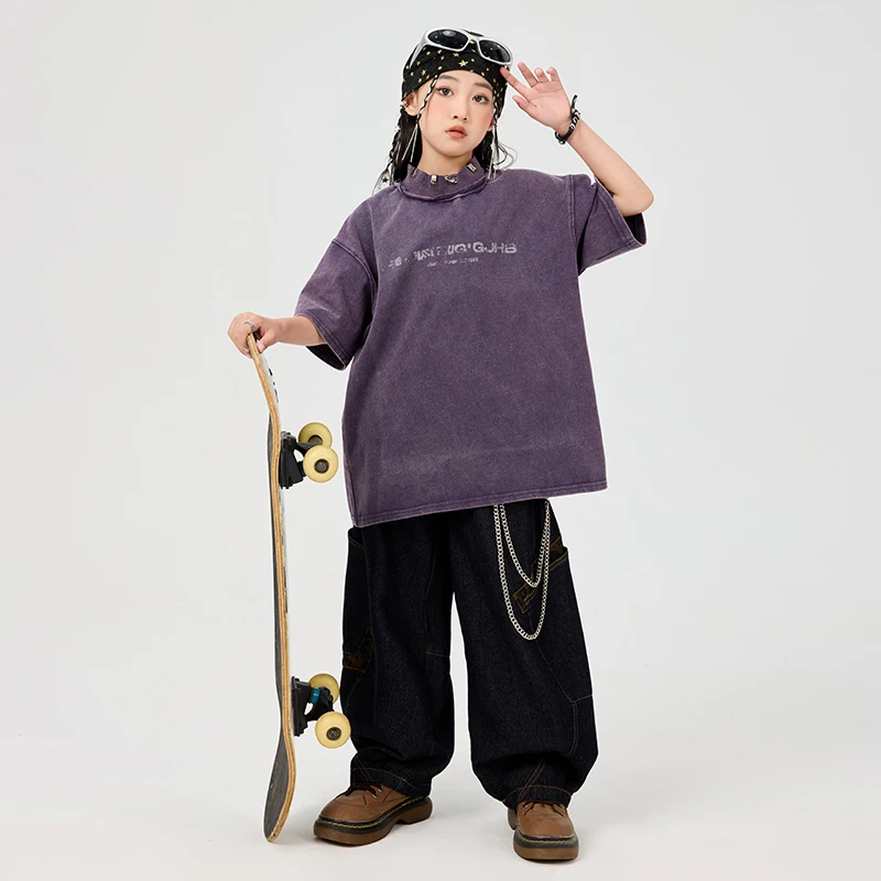 2025 Estate Abbigliamento per bambini Ragazzi Abiti da ballo Hip Hop Maglietta viola Pantaloni neri Ragazze Jazz Practice Wear Jogger Outfit BL16085