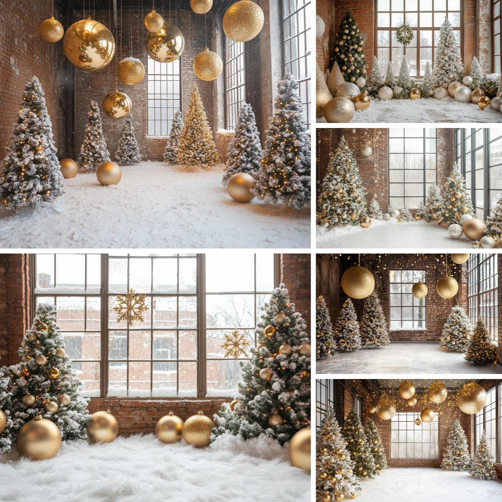 

Photography Background Christmas White European Wall Snow Xmas Tree Kids Family Portrait Decor Backdrop Photo Studio