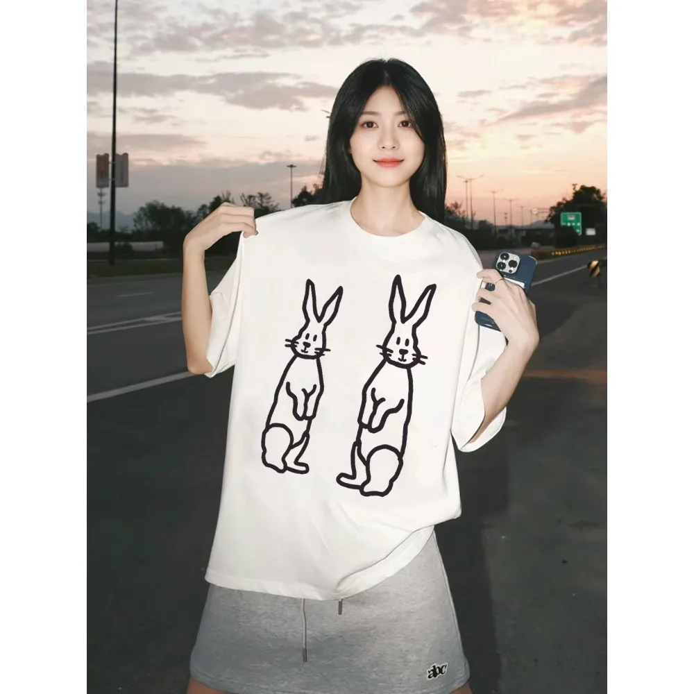 2024 Hot Sale Heavy Cotton Short-sleeved Trendy Brand Welldone Korean Solid Color Letter Printing Short-sleeved Loose Couple