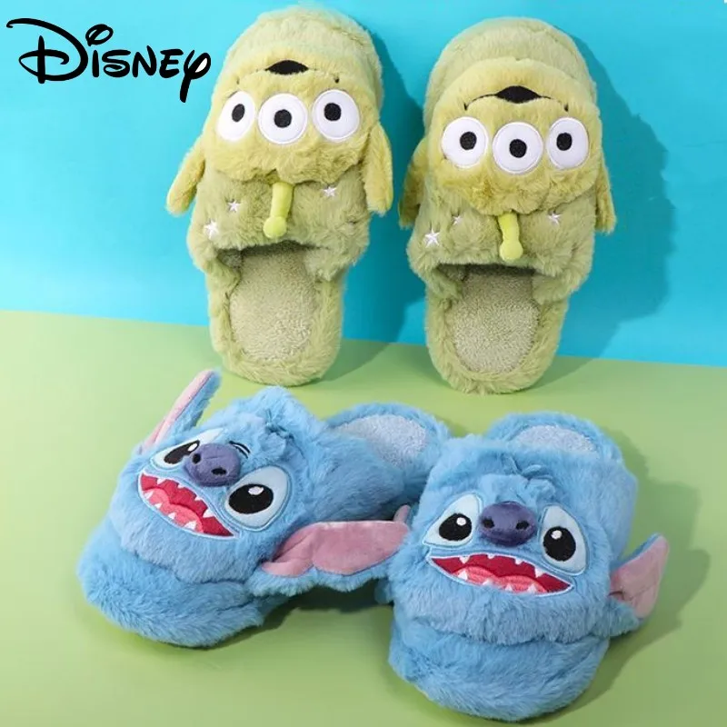 

Disney Plush Toys Stitch Alien Plush Cotton Slippers Cartoon Lilo Stitch Slides Series Cute Winter Home Warm Cotton-padded Shoes