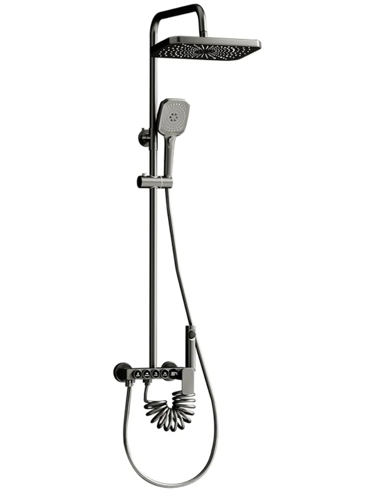 

Gun gray shower set, all copper constant temperature cold and hot faucet, household storage lifting, pressurized shower