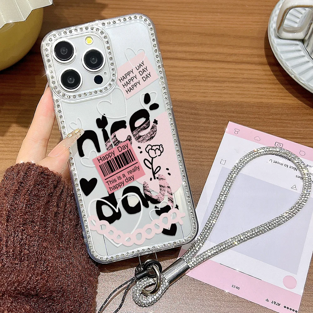 Diamant Lanyard Telefon Fall Für iPhone 17 16 Pro Max 11 13 15 14 12 Air 17promax 16promax Transparente stoßfest Abdeckung Funda