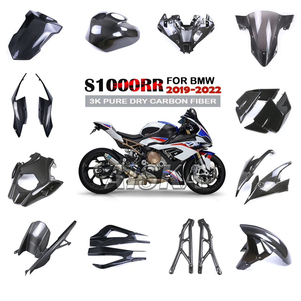 

For BMW S1000RR 2019 2020 2021 2022 Motorcycle Accessories Side Panel Fender Fuel Tank Guard Fairing Kit 3K Dry Carbon Fiber