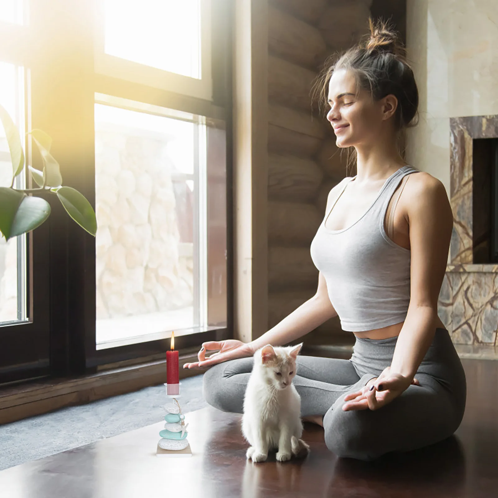 

1Pcs Mediterranean Style Stone Candlestick Decor Delicate Desktop Candleholder Elegant Home Decoration Creative Tabletop