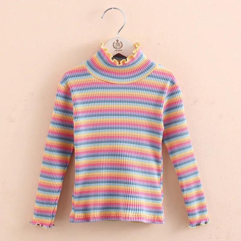 2023 primavera autunno 2 3 4 5 6 8 10 12 anni bambino manica lunga colorato a righe collo alto Basic dolcevita t-shirt per bambini ragazze