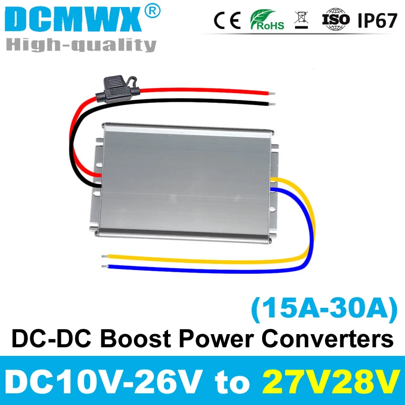 DCMWX DC to DC 12v to 27v 28v 15A 20A Step Up Boost Switching Power Supply Aluminum Shell 27vdc 28vdc Voltage Regulator