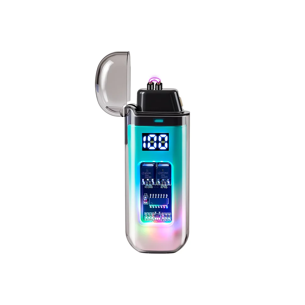 Transparent Shell Waterproof and Windproof Outdoor Dual Arc Lighter with Battery Display and USB Electronic Cigarette Lighter view 5
