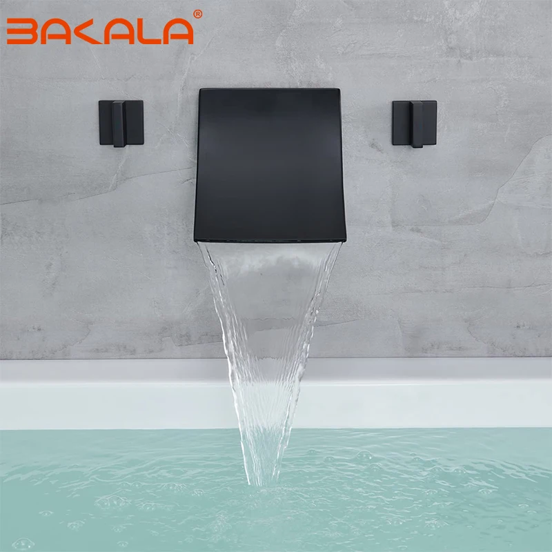 Bathroom Bathtub Faucet Basin Faucet Brass Wall Mounted Sink Mixer Tap Faucet 3 Pcs Waterfall Faucets Dual Handle Sink Mixer Tap
