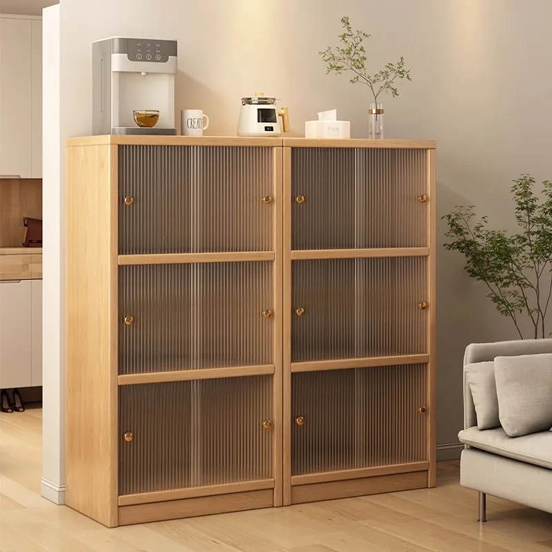 Solid wood bookcase, storage cabinet, integrated wall-to-wall storage cabinet, dust-proof living room display cabinet, sideboard