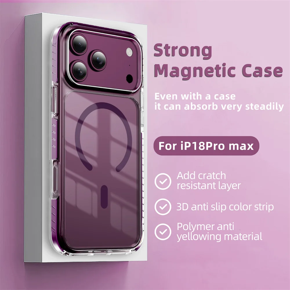 Luxuriöse Transparente Magsafe Magnetische Hülle für iPhone 18 Pro Max 17 16 15 14 13 12 Kabelloses Laden Candy-Rahmen Stoßfeste Abdeckung – Detail 10