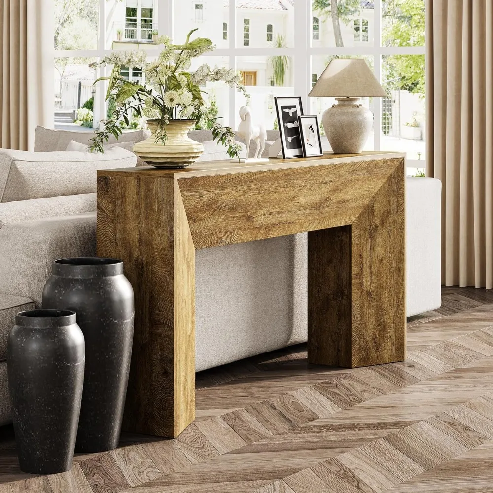 طاولة وحدة تحكم خشبية بنية طويلة جدًا مقاس 63 بوصة للمدخل، وطاولة أريكة لغرفة المعيشة الحديثة، وتصميم طاولة بهو المدخل #6