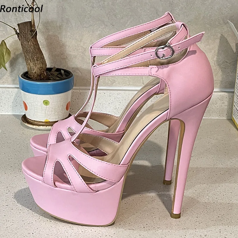 

Женские летние босоножки Ronticool с Т-образным ремешком, туфли на шпильке с пряжкой и круглым носком, розовые, бежевые, белые, размеры 5-20