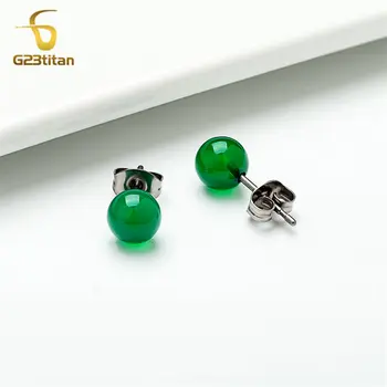 女士優雅珠寶鈦金耳環天然石耳環綠色瑪瑙實心球媽媽生日禮物玉耳環禮品 10 最佳銷售 瑪瑙耳環 - №10