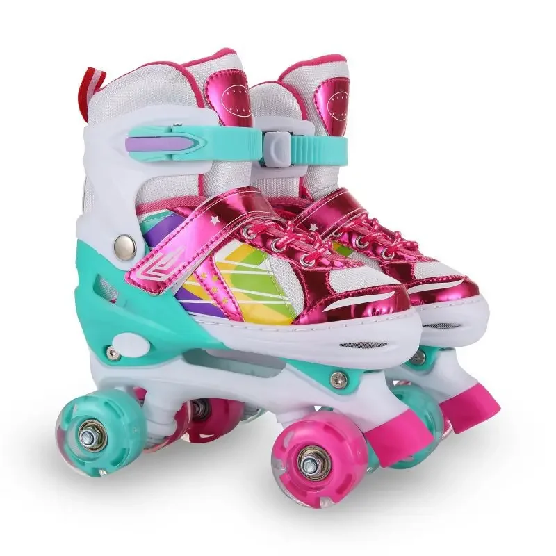 Double Row Roller SkatesPUWheelRollerSkatesCool Color Matching Adjustable Children's Roller Skates