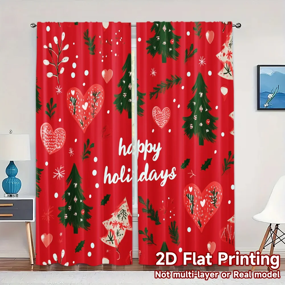2pcs,Curtains Christmas Tree Merry Holidays (3) Chic Creative Curtains Versatile Polyester Curtains Room Decor for Bedroom,