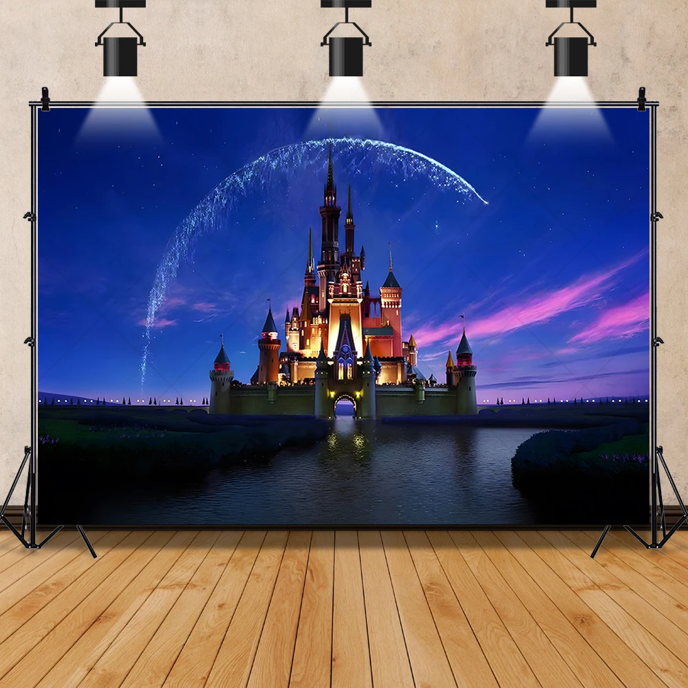 Bannière de ixd\'Anniversaire Disney Land Castle, enquêter d\'Artifice, Arrière-Plan Personnalisé, Affiche de Photographie de Chambre de Bébé, Décor