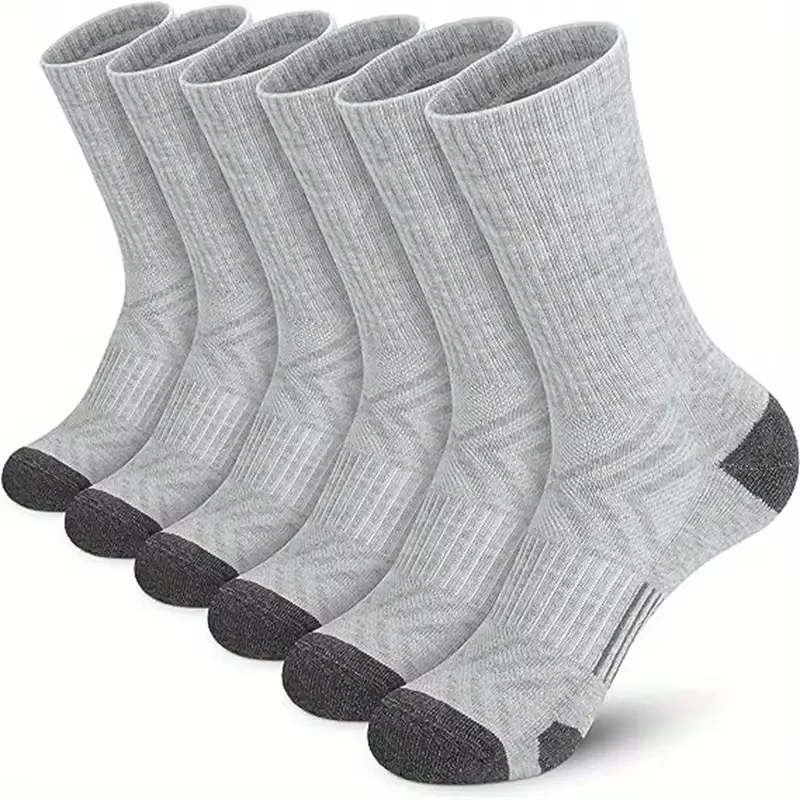 6 pairs Men\'s Solid Crew Socks - Comfy Breathable Thermal Socks for Winter & Autumn