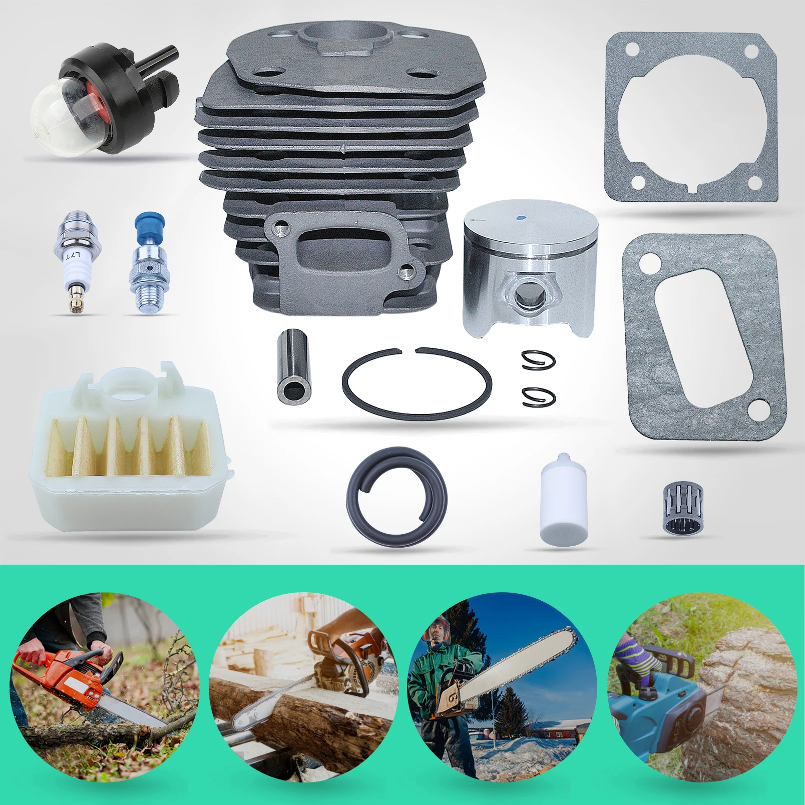 44mm Cylinder Piston Kit For Husqvarna 350 351 353 346XP Jonsered CS2150 Air Fuel Filter Line Decompression Valve Chainsaw Part