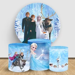 Disney Snow Queen Princess Elsa Theme Circle Round Background Cover and Cylinder Covers Baby Shower Decoration Party Backdrop