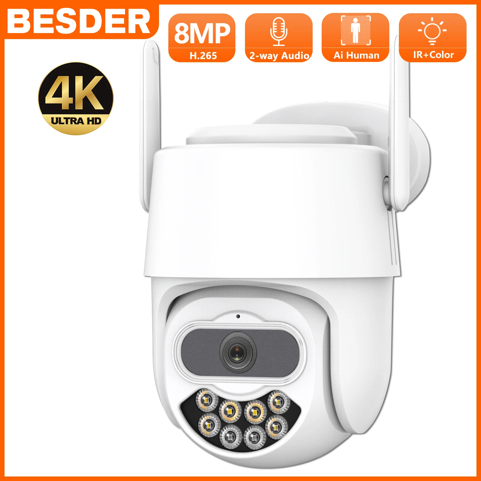 

BESDER 4K 8MP PTZ IP Camera Wifi AI Person/Animal/Vehicle Detection 4MP 2MP Outdoor CCTV Surveillance Security Protection Camera