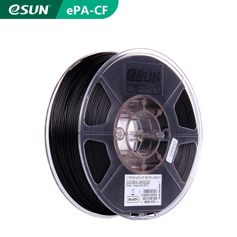Esun filamento de náilon preenchido com fibra de carbono PA-CF 1.75mm filamento de impressora 3d,