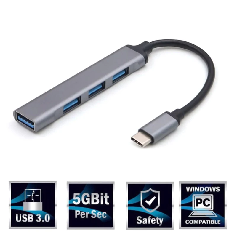 USB Splitter 4 Port USB 3.0 Hub Expander USB Adapter Station USB Hub 4 Ports Ultra Slim Data Type C Hub for Laptop Computer
