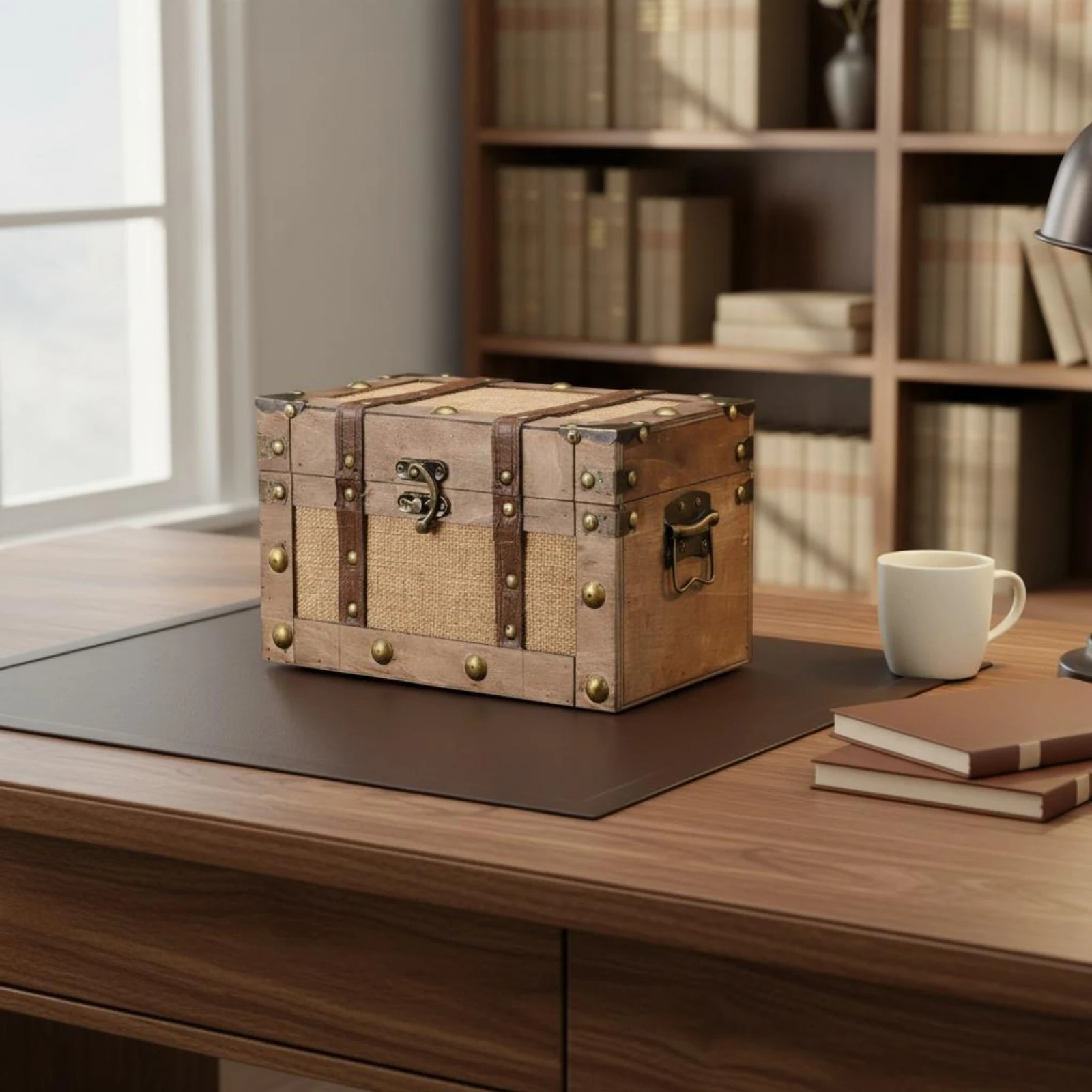 

Wooden Treasure Chest Antique Finish Treasure Chest Box Decorative Wooden Box Vintage Design Household Storage Retro Design