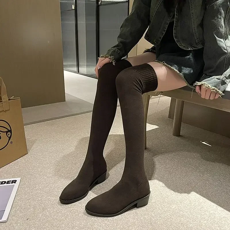 Spring Autumn Sock Elastic Ladies Knee High Shaft Shoes Trend 2025 Footwear Winter Novelty on Promotion Gyaru Women's Long Boots