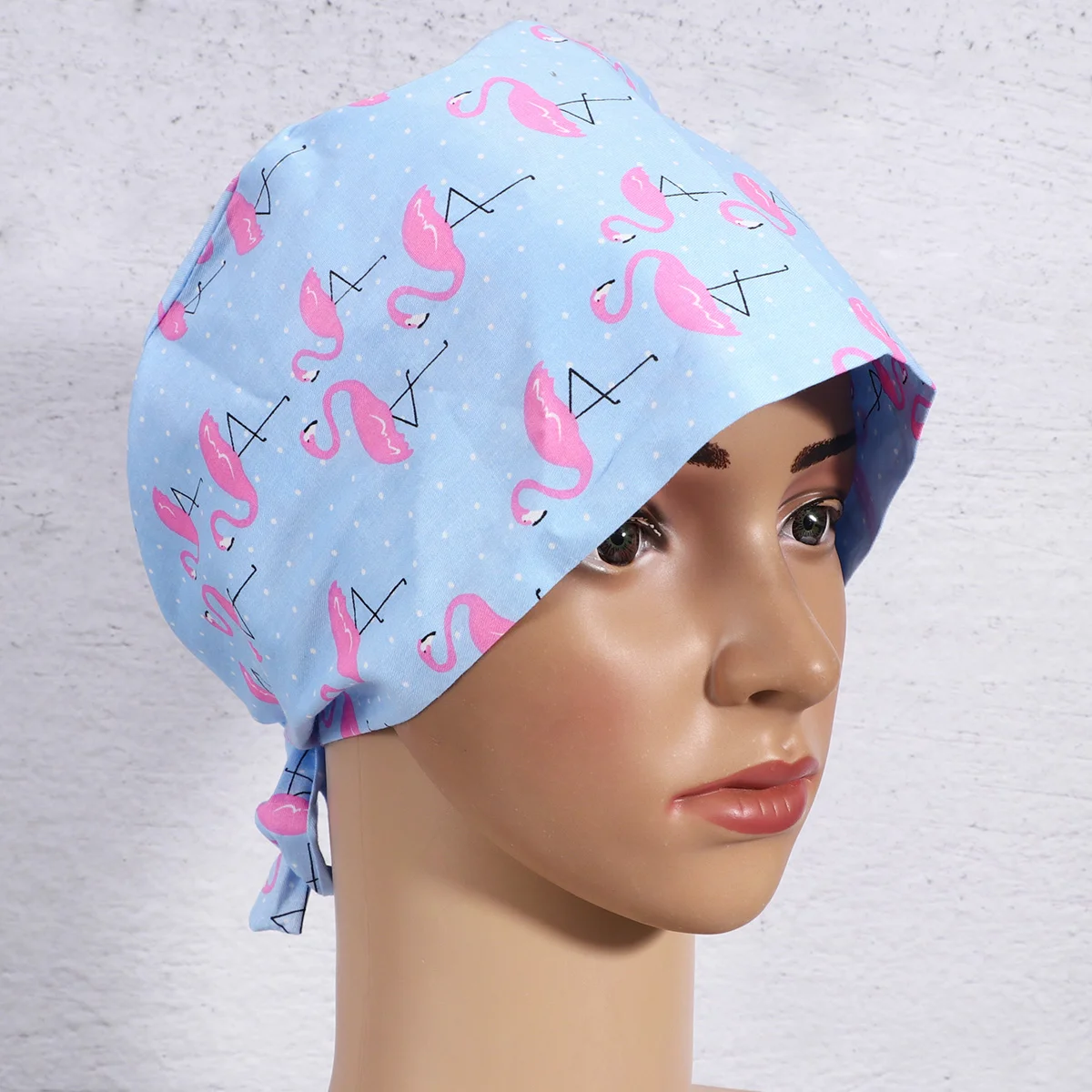 Fish Printing Cotton Hat Adjustable Lace-up Doctor Nurse Working Head Protector for Kitchen Hospital Worker Beautician