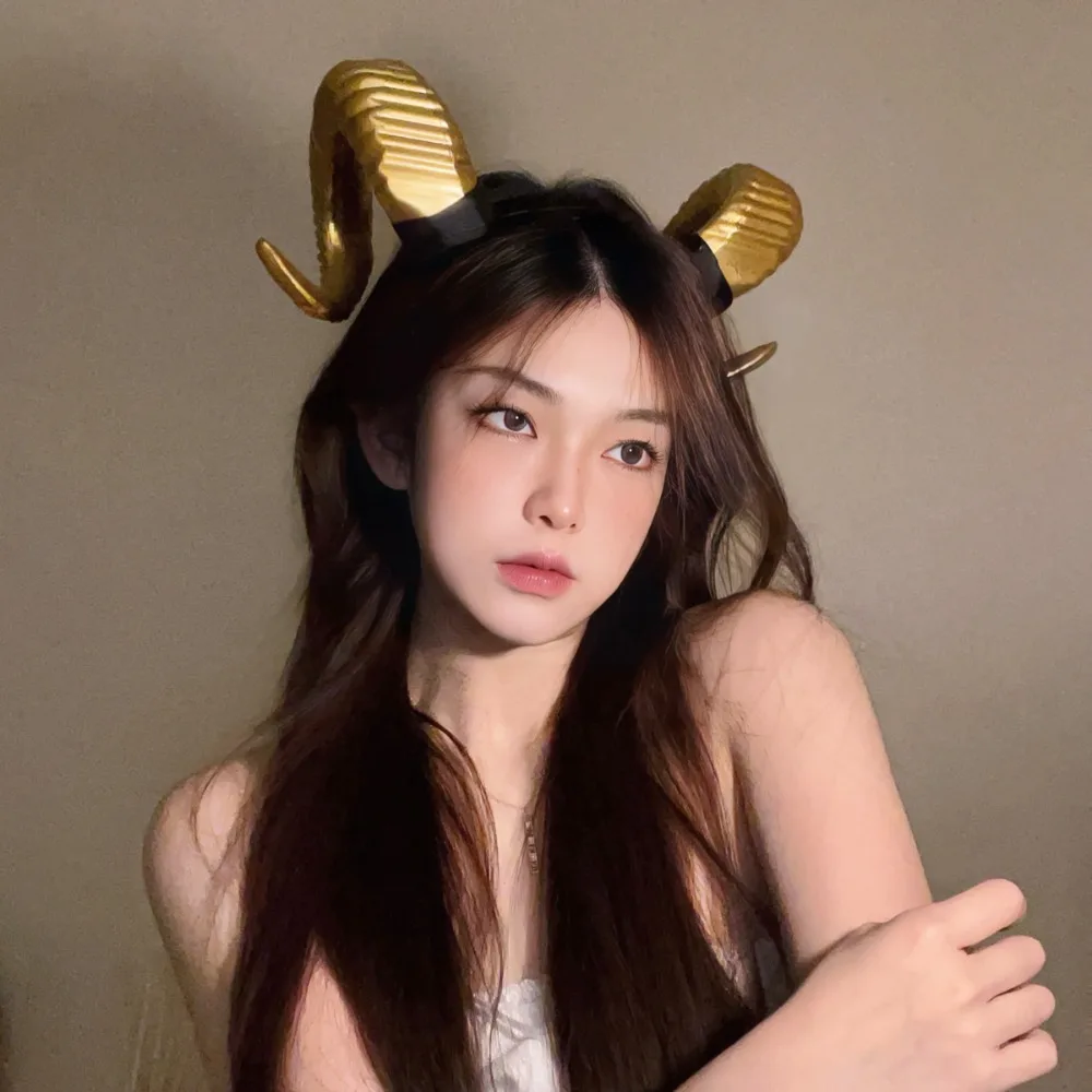 Artificial Black Demon Horn Headwear Gothic Reusable Halloween Devil Headband Unisex Realistic Goat Horn Hair Hoop Adults