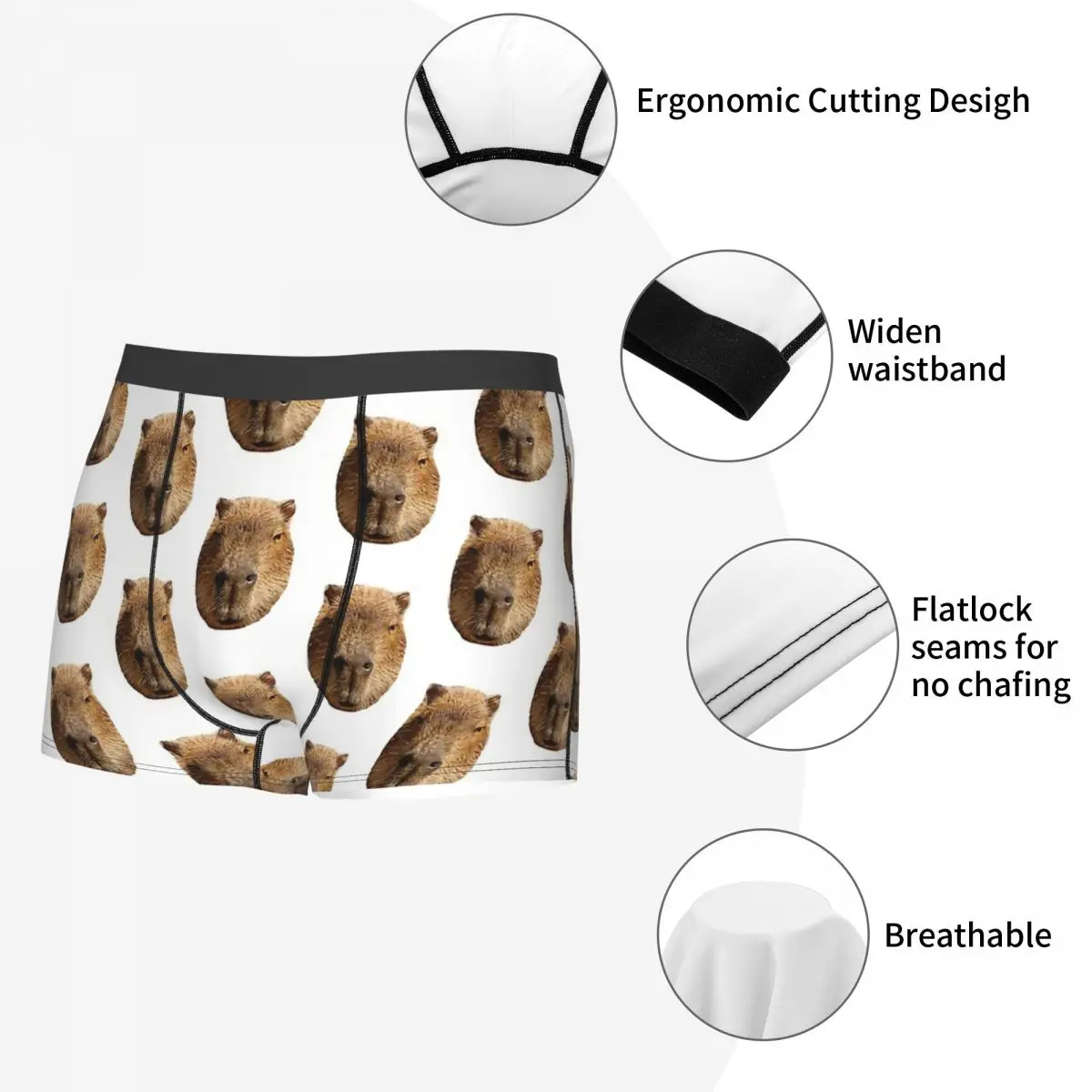 Male Capybara Face Capybara Hydrochoerus Hydrochaeris Animal Underpants Panties Man Underwear Print Shorts Boxer Briefs