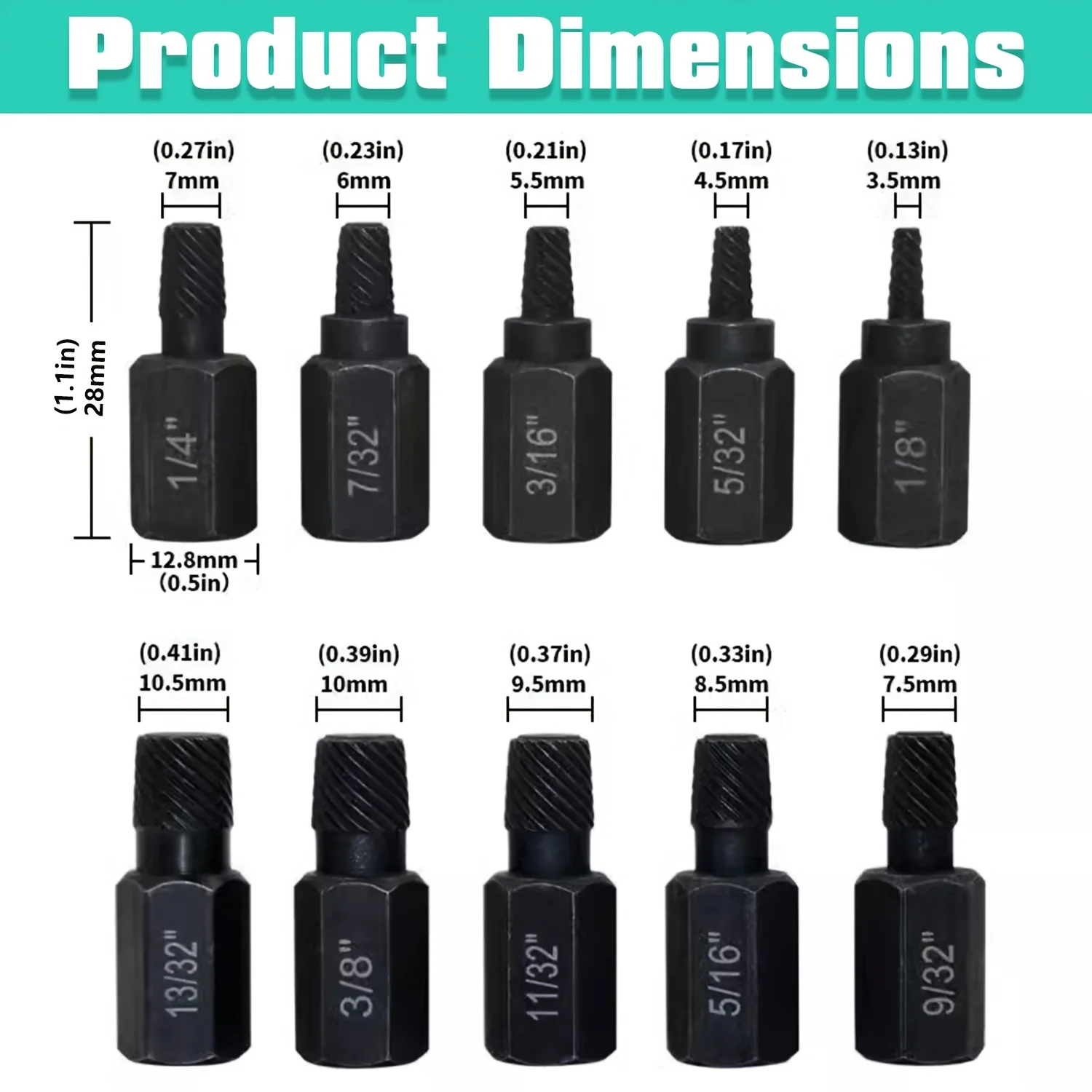 20pcs Heavy-Duty Thread Extractors Set Broken Bolt Remover Tool Easy Out Tool for Remove Stripped Damaged Screws Nut Repair Kit