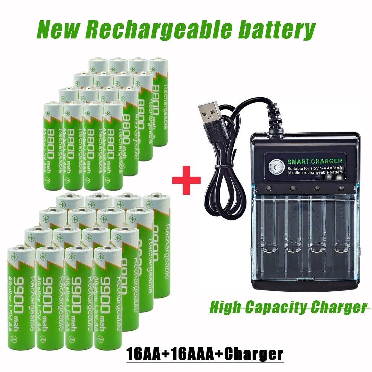 Original Rechargeable Battery AA AAA1.5V AA9900mAh+AAA8800mAh+Charger for Computer Clock Radio Video Game Digital Camera Battery