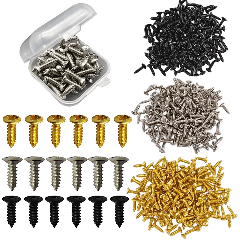 50 unids/pack tornillos de placa protectora de guitarra con caja 3*12mm tamaño oro plata negro 3 colores disponibles accesorios de bajo de guitarra ZYF