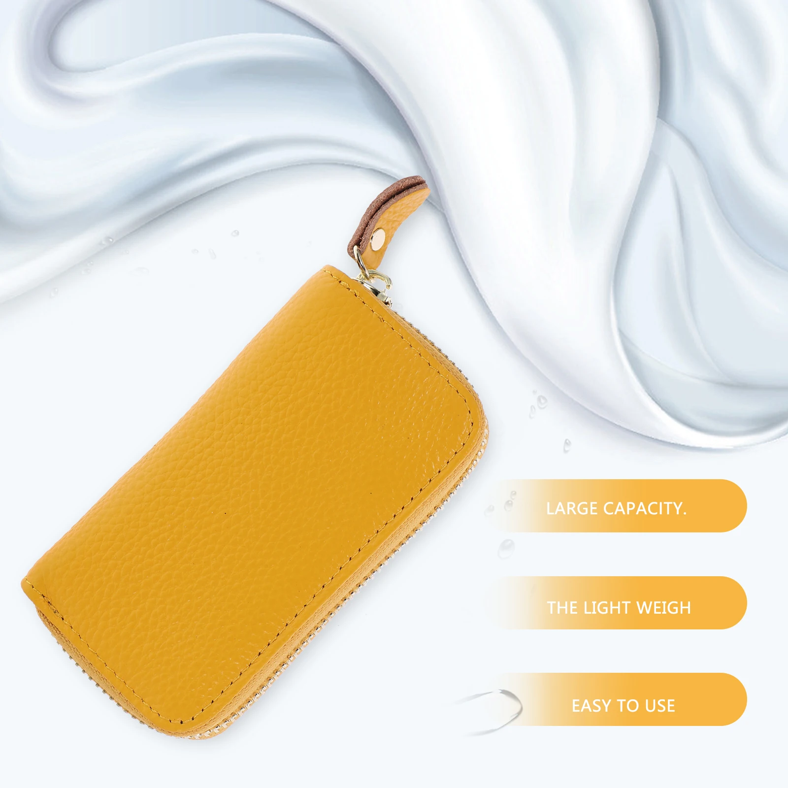 

Car Key Holder Case Zipper Wallet with 6 Ring Hooks Case for Men Women (Bright Yellow)