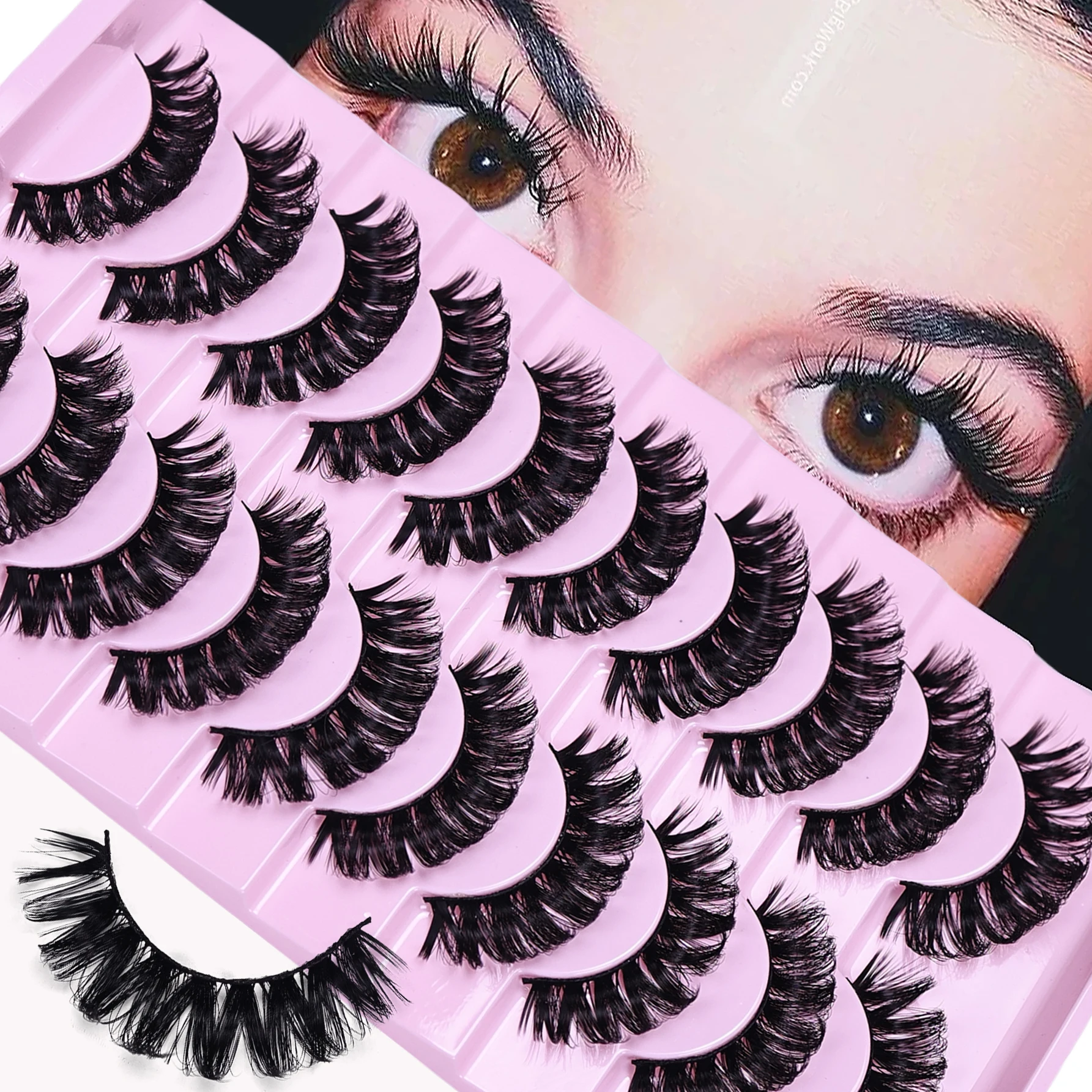 10 par DD Curl Lashes rosyjskie rzęsy w paski 3D rzęsy z norek naturalne długie puszyste przedłużanie rzęs wielokrotnego użytku