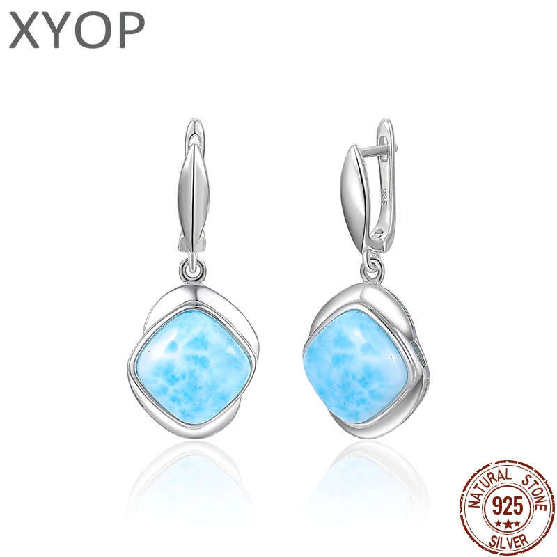 XYOP 925 Sterling Silver Rescue Basic Natural Larimar Earring Jewelry Personality Party