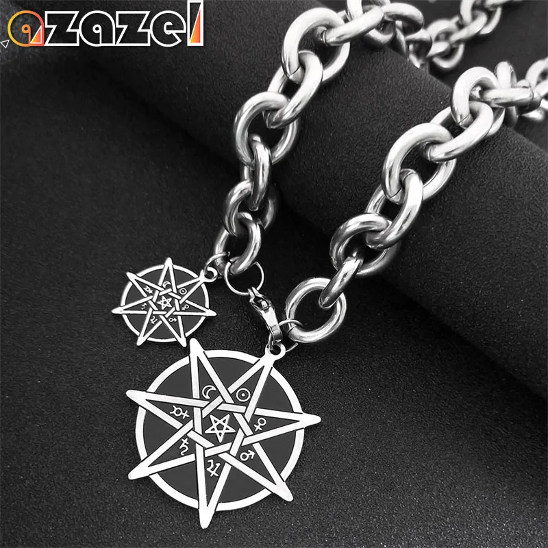 Heptagram Constellation Mysterious Pendant Necklace for Women Men Stainless Steel Hip Hop Soloman Pentagram Necklaces Jewelry