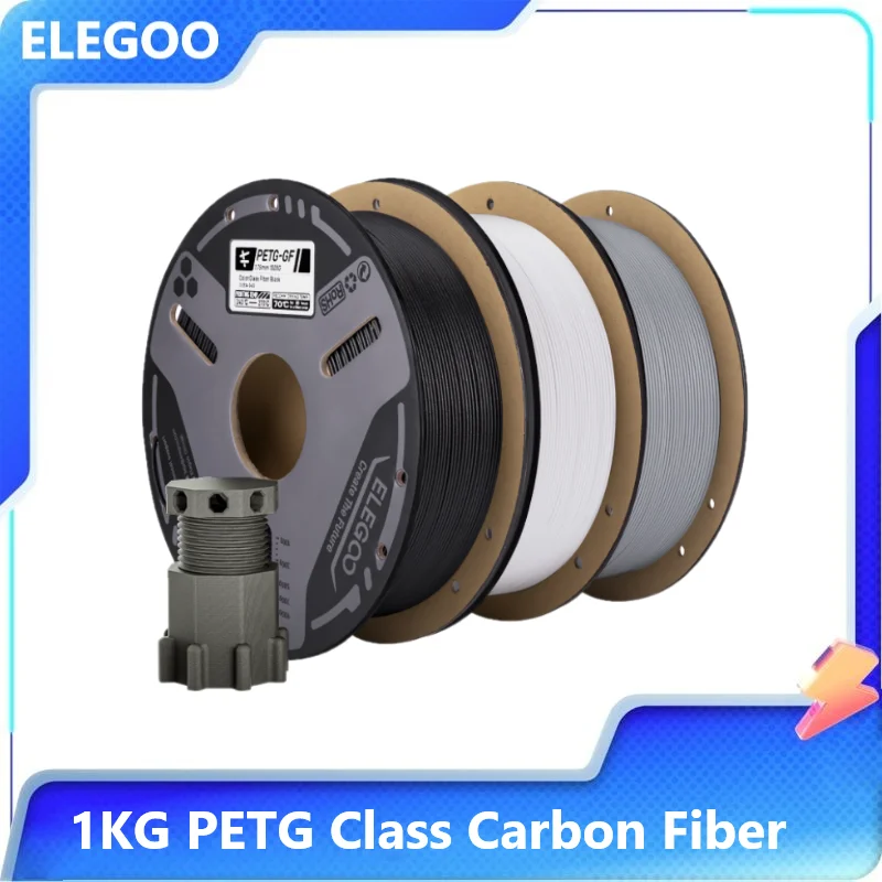 ELEGOO PETG Glas-Kohlefaser-Filament 1,75mm Grau Weiß Schwarz 1KG Hohe Steifigkeit Elektrische Isolierung Passend für die Meisten FDM 3D-Drucker