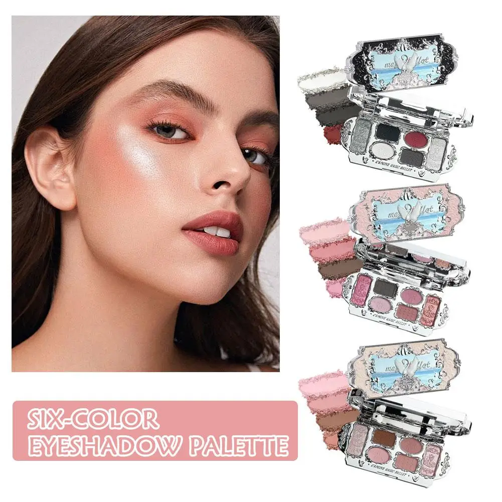 Paleta de Sombras Flower Knows Swan Ballet Matte com Brilho Fino e Perolado, Paleta Facial com 6 Cores de Glitter para Olhos, Maquiagem Flower Knows