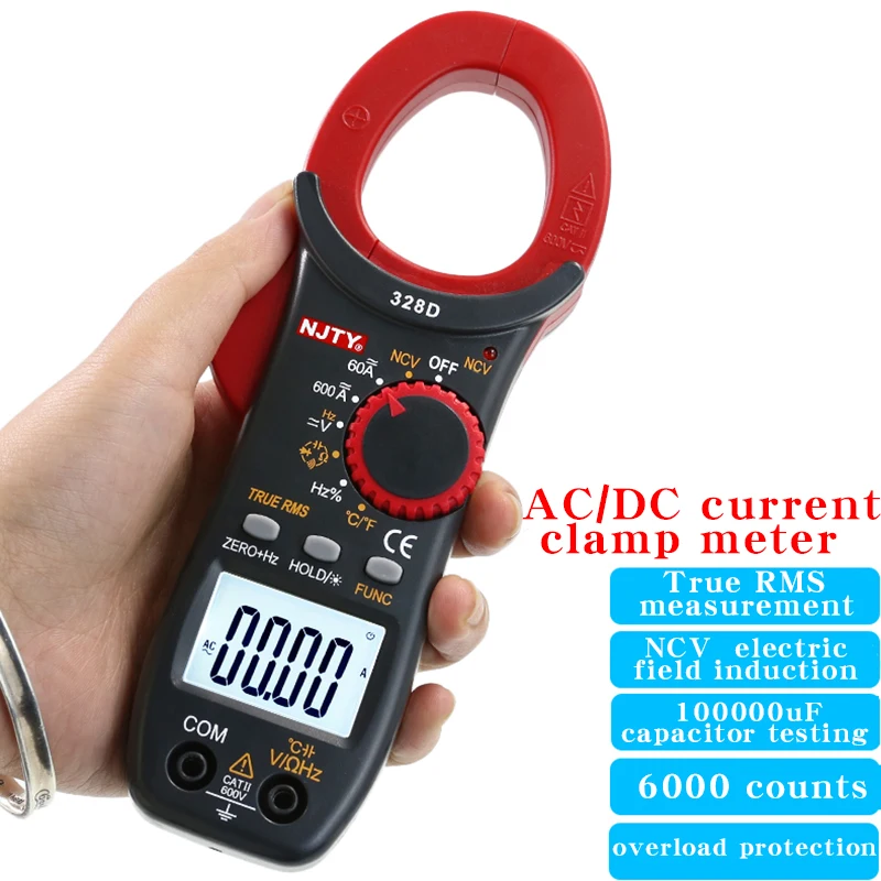 NJTY 328D AC/DC pinza amperometrica digitale multimetro ad alta precisione pinza amperometro misuratore di capacità di temperatura