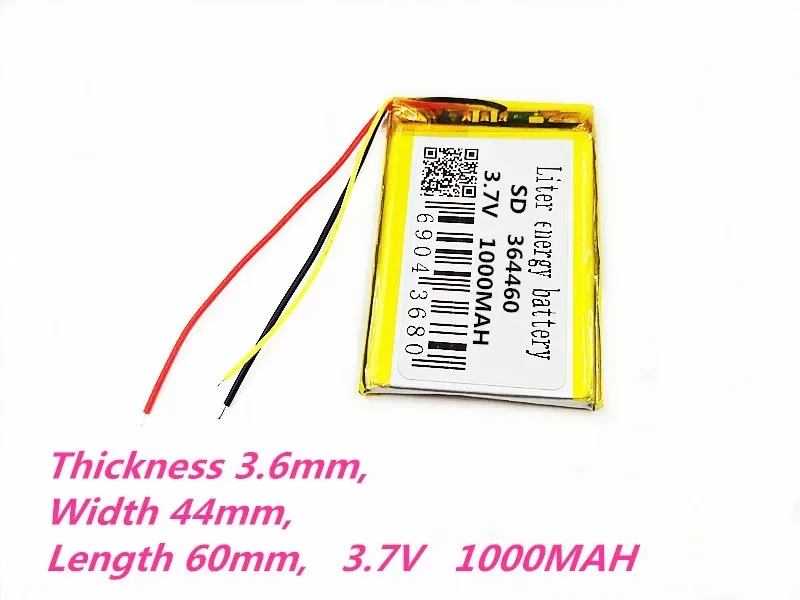 3 linhas 364460   3,7V 1000mAh 354560   Células de bateria recarregáveis de polímero de lítio li-po li-ion para mp3 mp4 mp5 gps móvel bluetooth
