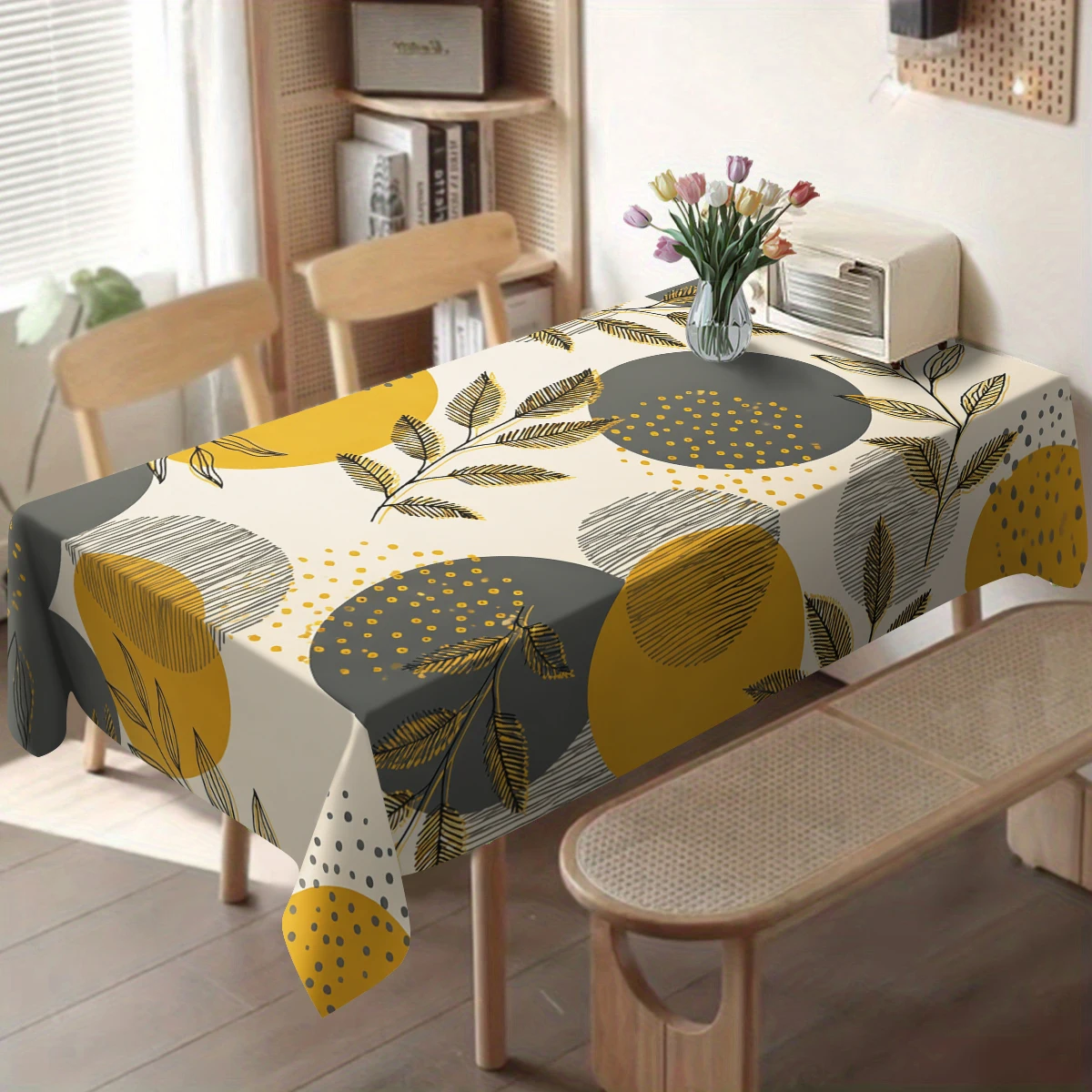 Vintage Floral Pattern Polyester Tablecloth - Decorative Dining Table Cover, Elegant Household Table Decoration for Daily Use